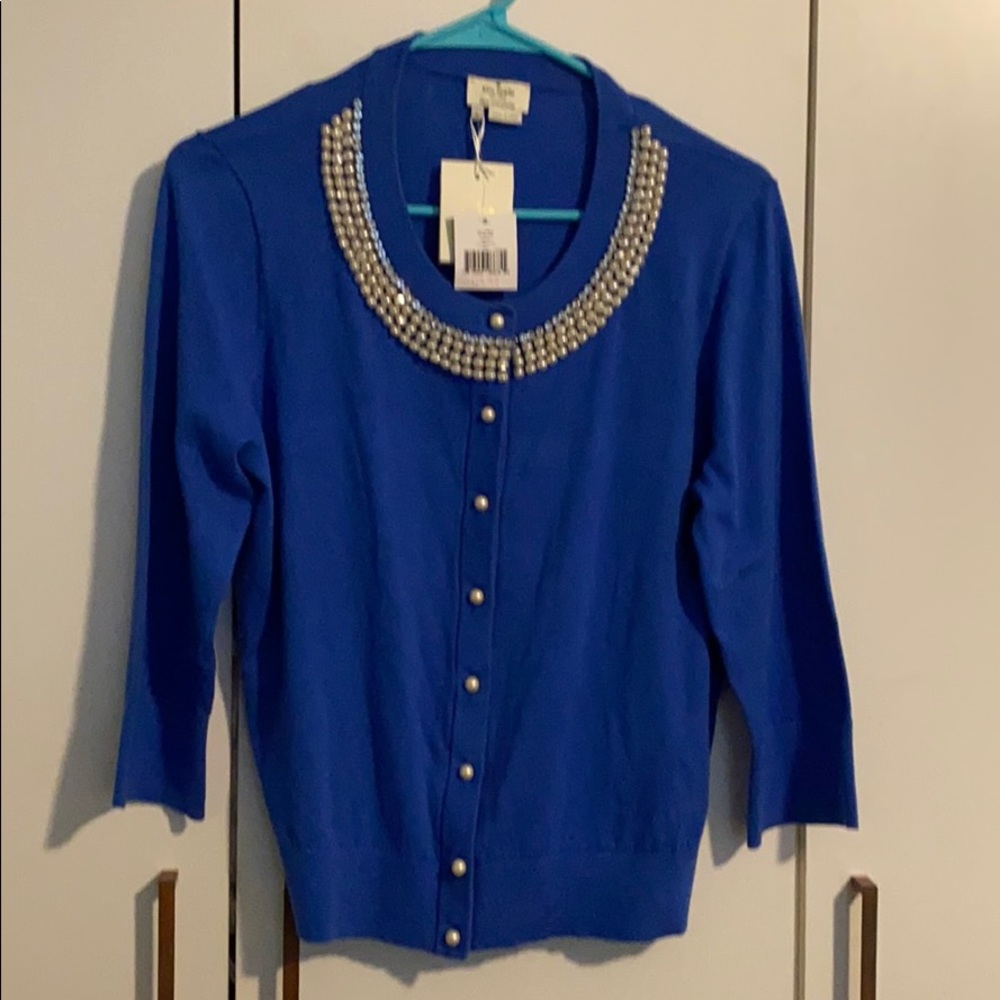 -SALE- NEW Kate Spade Tula Pearl Blue Cardigan L - Picture 2 of 6